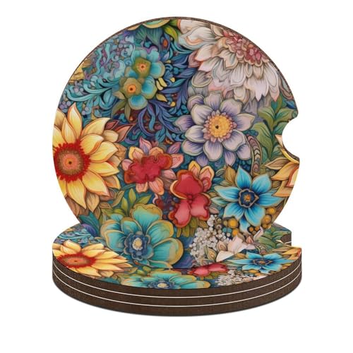 4PCS Posavasos para Autos - Diseño Floral Colorido miniatura 1