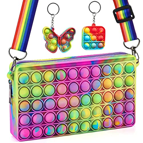 Pop Purse for Girls, Toy Crossbody, Tie Dye Color Pop Purse Silicone Toy Shoulder Bags, School Supplies School Bags, Party Gift, Birthday Gifts for Girls