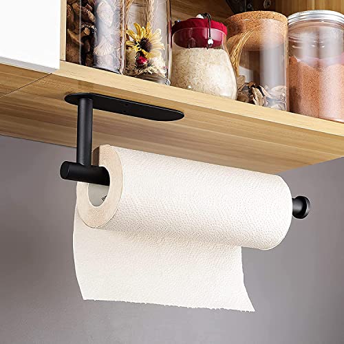MDHAND Küchenrollenhalter ohne Bohren, Selbstklebend Klopapierhalter 304 WC Rollenhalter, Papierrollenhalter Unter Schrank für Badezimmer Toilette Küche, Rostfrei(Schwarz) Cover