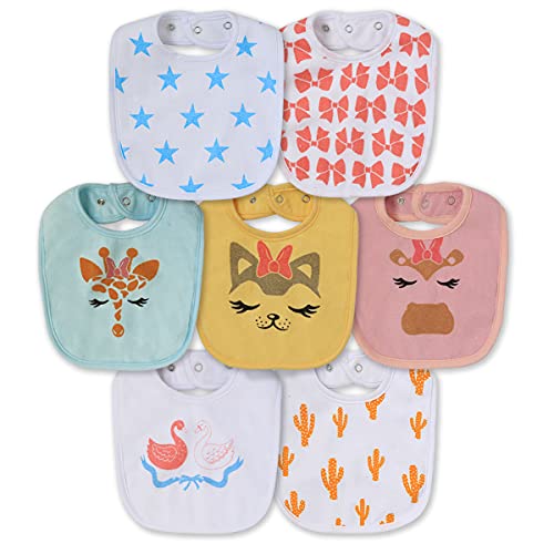 Cotton Terry Waterproof Baby Bibs for Baby Girl with Snaps, Drool,Eating and Teething Bibs
