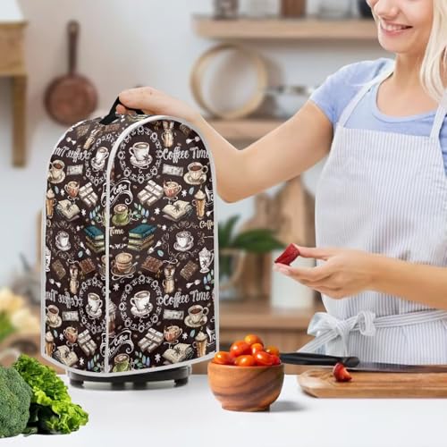 Image of Talayituse Coffee Chocolate Book Print Blender Dust Cover with Handle, Stand Mixer or Coffee Maker Appliance Covers Anti Fingerprint Dust Proof Stain Resistant Blender Cover for Home Kitchen
