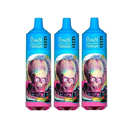JJA RandM Tornado 9000 Puffs Disposable Vape Pens Pod Starter Kit E-Cigarettes, Draw-Activated Vape Pen, No Nicotine (BLU SUR RASPBRY)
