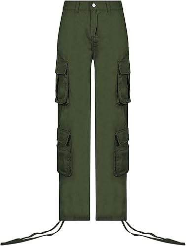 Miniatura 4 de Awoscut Pantalones cargo Y2k para mujer, estilo casual, pierna recta, tiro alto, holgados, con múltiples bolsillos, ropa de calle