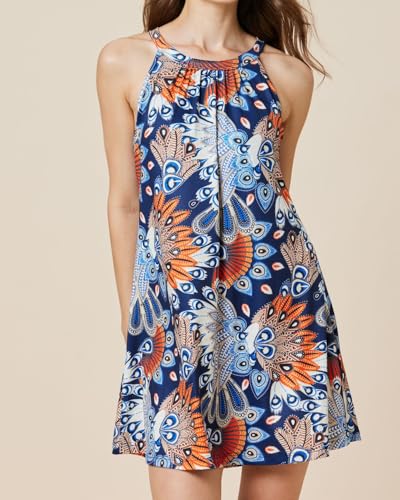 Image of ANYFITTING Summer Dress with Built in Bra Casual Beach Sundress Flowy Halter Mini Short Dresses for Women 2026