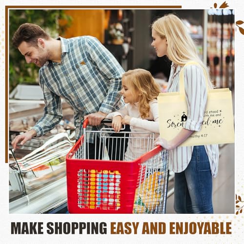 Paterr 50 Pcs Christmas Religious Tote Bags Bulk Large Christian Bible Non Woven Reusable Gift Bags with Handle for Women (Beige)