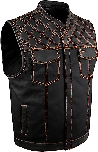RIZING STAR Men Fashion Casual Cool Solid Color Vest Motorcycle Fleet Punk Leather Vest Coat Vest Rain Man