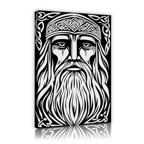 Art mural viking noir et blanc poster minimaliste en toile pour deco salon 30x45cm
