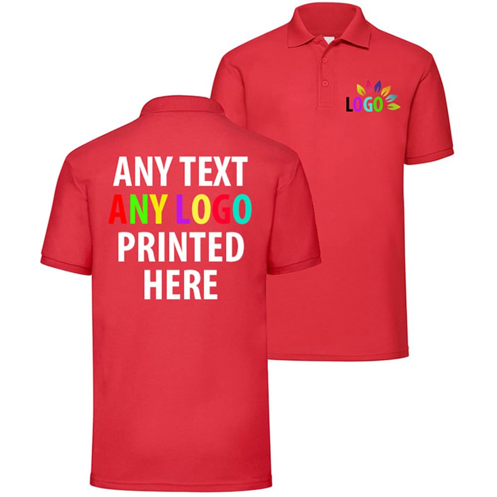 Personalised Polo Shirt Company Logo Workwear Uniform Custom Print Event Stag Do Top - Any Text | Any Colourr Red