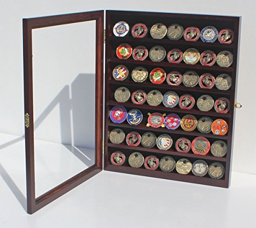 image for DisplayGifts Military Challenge Coin Display Case Lockable Wood Cabine
