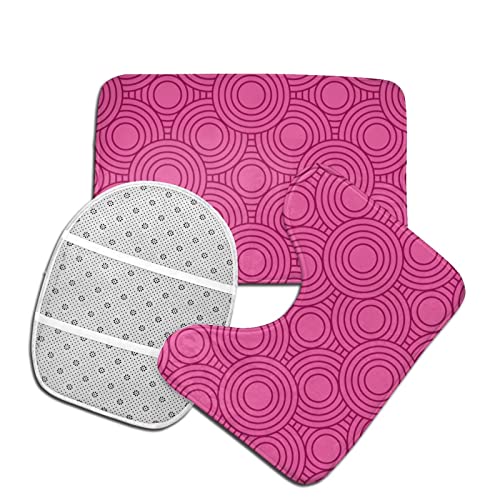 DIRYKILP Badematte + Konturmatte + Toilettendeckelbezug, Vector Abstrakt Geometrisch Kreis 3 Stück Badematten Set, mit rutschfester Klebeunterseite – Bild 5