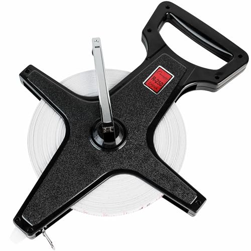 Champion Sports Open Reel Measuring Tapes – Durable Hand Crank with Metal Spike, Dual-Sided Feet &amp; Meters, Perfect for Track &amp; Field and Long Jump, 250 Feet/75 Meters