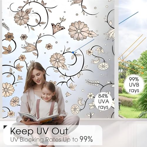 Image of MOCOCO Premium Vinyl Privacy Stained Frosted Window Glass Film (12x60 Inch) - Self-Adhesive Tint Wallpaper Sticker Opaque Sheet for Glass Cover Window, Door, Office, Home.| Anti-UV. White Flower