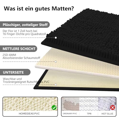 UHOUSEST Badematte rutschfest, Weicher Badezimmerteppich-Wasserabsorbierend Badematte, Maschinenwaschbar Badvorleger, für Badewanne und Toilette-Schwarz 3 Stück – Bild 5