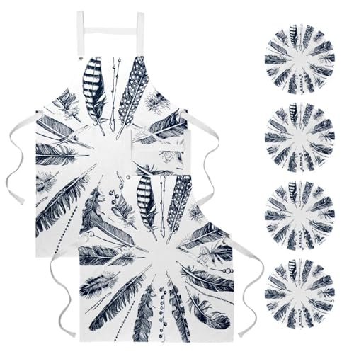 Tablier de cuisine résistant lot de 2 élégance ethnique pour servir et cuisiner