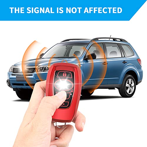 Qbuc For Subaru Key Fob Cover With Leather Keychain,Fit For Forester Crosstrek Outback Ascent Impreza Legacy Subaru 4-Buttons(Red) #TOP3