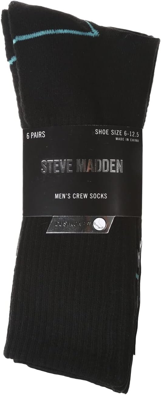 Steve Madden Men's Crew Socks - 6 Pack Socks for Men, Breathable and Comfortable Fit for Work or Casual Wear