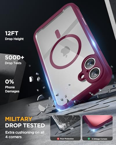 Image of Miracase Magnetic for iPhone 16 Plus Case Full-Body Phone with Built-in Glass Screen Protector, [Compatible with MagSafe] Military Drop Proof 16 Plus Cover 6.7 inch, Plum