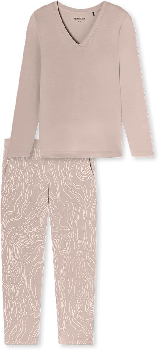 Schiesser Damespyjama, lang, loungewear, modal-nachtkleding, pyjamaset, Zwart_183069, 38