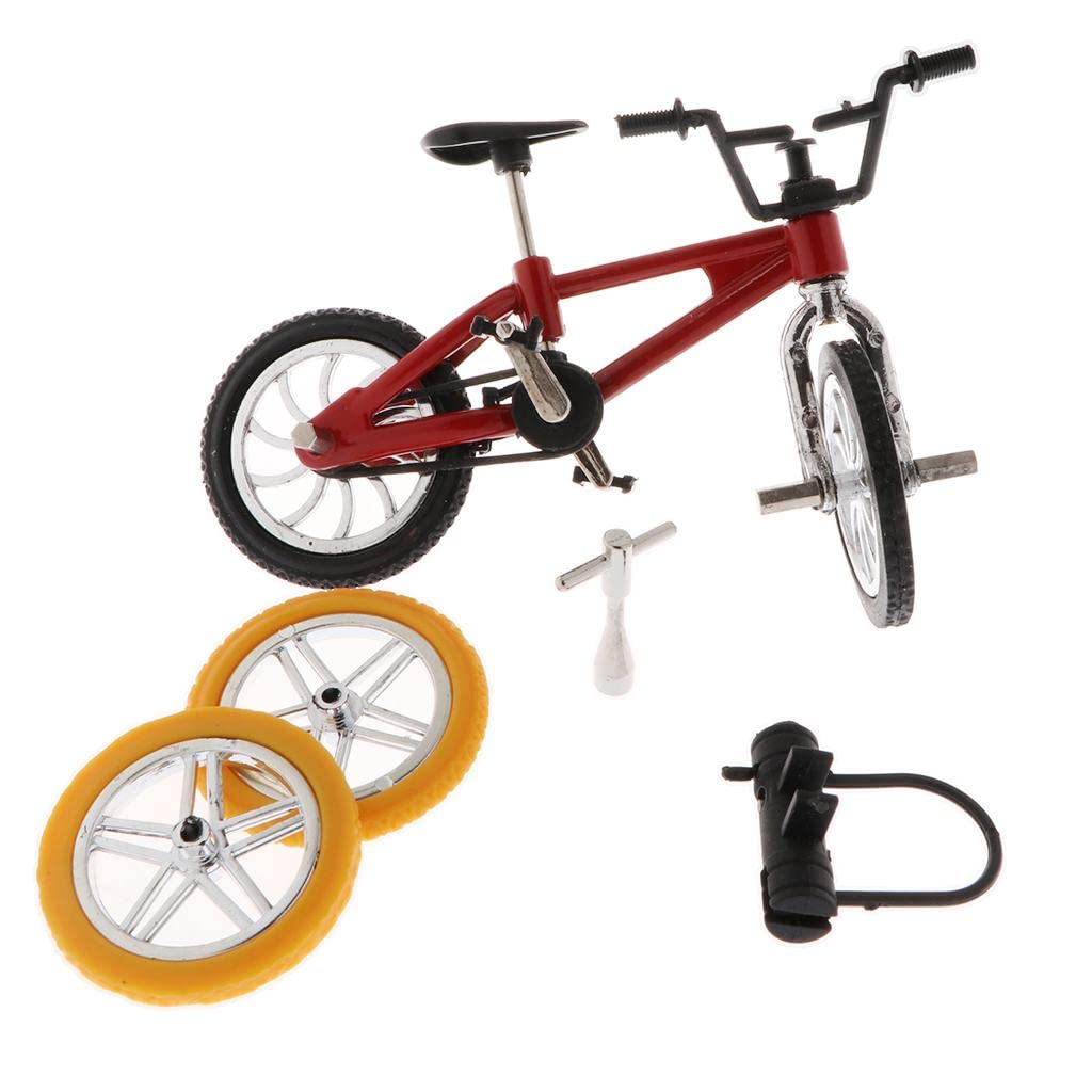 LOOM TREE® Alloy Mini Finger BMX Bikes Toy W/ 2X Spare Tire Bicycle Diecast Models Red