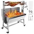 132lbs Outdoor Rotisserie Grill with Back Cover Guard, Small Pig Whole Lamb Stainless Steel Rotisserie Roaster, 37" BBQ Charcoal Rotisserie Roaster Grill