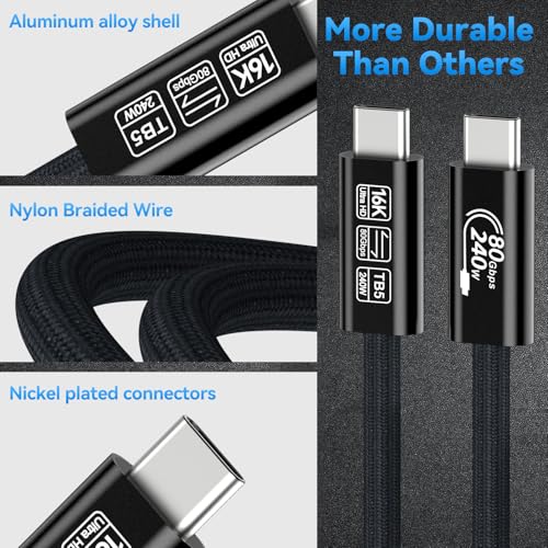 Image of [80Gbps Data Sync] Compatible with Thunderbolt 5 Cable 3.3FT /1M Support 240W Charging and 16K / Dual 8K displays for MacBook, Mac mini, Thunderbolt 4 /3 Monitor