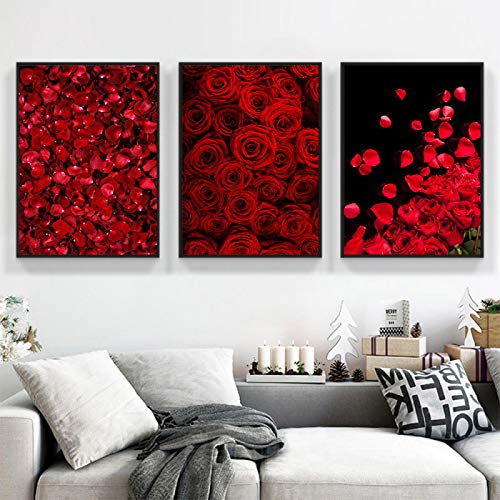 Toile pétales de rose rouge art nordique moderne de qualité supérieure