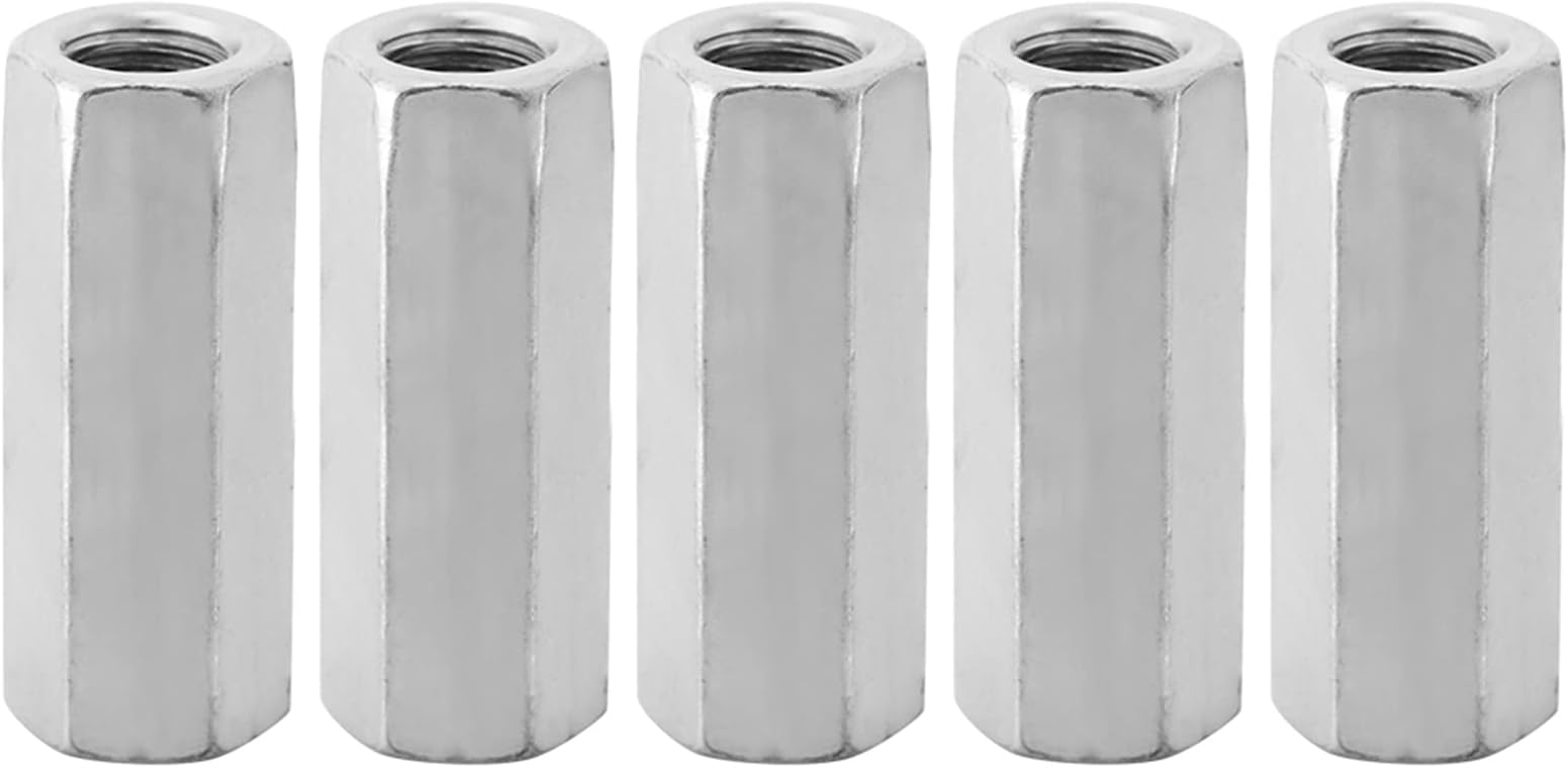 Hilitand 5pcs Long Rod Nut Hex Coupling Nuts Zinc Plated Carbon Steel Hexagonal Sleeve Nut Standoff M12 Threaded Fasteners (M12*50)