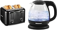 Vista 1 de Proctor Silex 4 Slice Toaster with Extra Wide Slots, Black (24215PS) & Elite Gourmet EKT1001 Electric BPA-Free Glass Kettle, Black, 1L