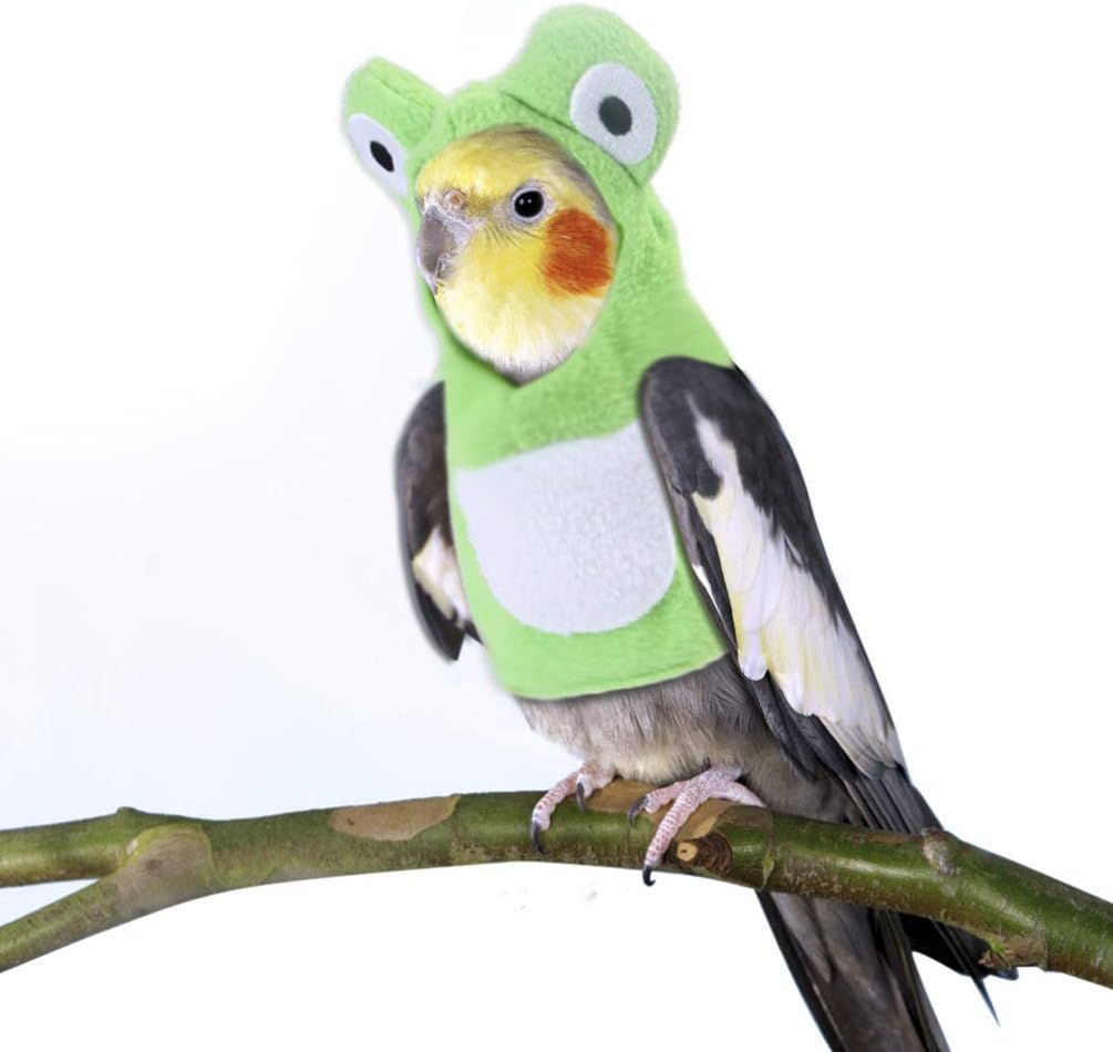 POPETPOP Halloween Frog Bird Costume: Cute Green Cotton Hoodie & Flight Suit for Parrots