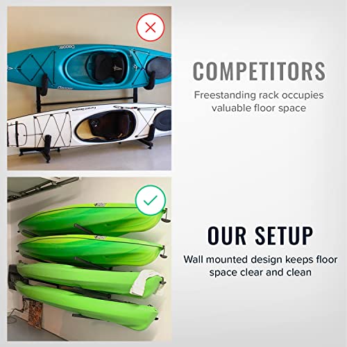 Storeyourboard 4 Kayak Storage Rack, Adjustable Kayak Rack For Garage, Heavy Duty Wall Mount Holds Up To 400 Lbs, Solid Steel, Protective Padding, Boat Organizer #TOP7