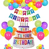 Happy Birthday inflatable cake balloon set, large 39' aluminum foil inflatable balloons, Happy Birthday colorful banners, colorful balloons kids, birthday balloons