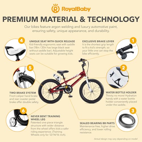 Image of RoyalBaby Bicycle for Kids Cycle for 5-8 Years Boys & Girls 18 inch | Training Wheels | Adjustable Seat | 1 Year Warranty | Red