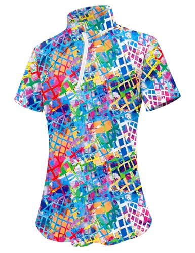 Image of LOMON Womens Golf Polo Shirts Summer Short Sleeve 1 /4 Zip Tops Moisture Wicking Casual Tennis Activewear with Pockets
