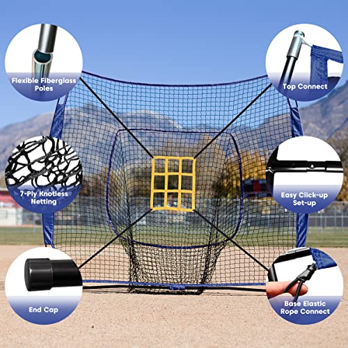 Zupapa Baseball Softball Practice Combo - 7 X 7 Feet Net Tee Caddy 12 Pack Baseballs Set, Upgraded Vivid Strike Zone, Baseball Backstop Practice Net For Hitting Pitching Batting Catching (Blue) #TOP2