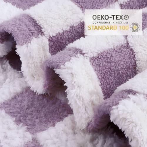 Image of HOMRITAR Purple Checkerboard Baby Blanket for Boys Girls Fluffy Fleece | Soft Plush Warmer Receiving Blanket for Infant Toddler Shower Gift Nursery Crib Bed Stroller All Season 30 x 40 Inch