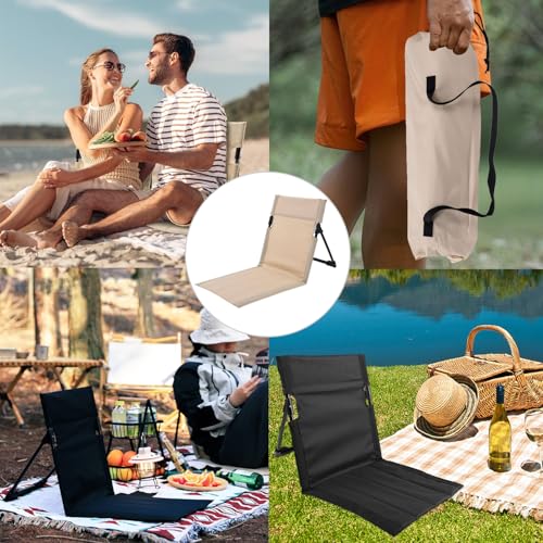 MEISO Strandmatte mit Rückenlehne, Klappbar Strandstuhl, Tragbare Strandliege Faltbarer, Campingstuhl Liegestuhl für Picknick, Garten, Wandern (Beige)