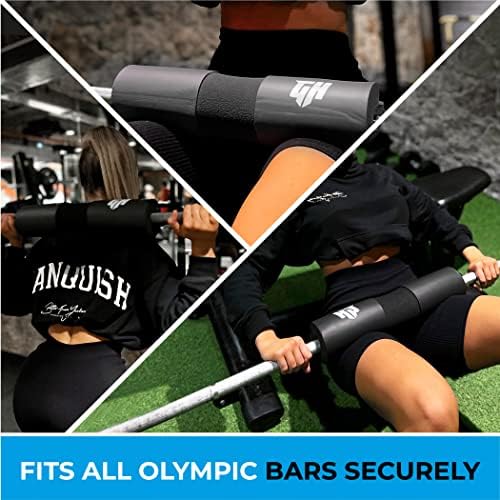 GH Sports Barbell Pad - Thick Foam Padding, Rubber Squat Pad with 2 Straps & Carry Bag - Neck, Back & Shoulder Support for Weightlifting, Hip Thrusts, Squats - Fits Olympic Barbell - Gym Accessories