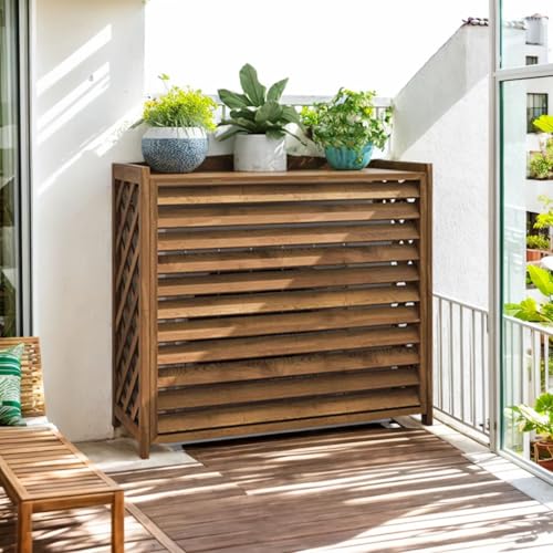 GonTzolkin Klimaanlage Abdeckung Außengerät Holz Balkont Klimaanlage Sichtschutzzaun Holz Verkleidung Für Klimaanlagen Außengerät Und...
