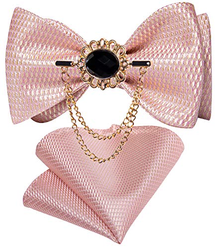 Image of DiBanGu Silk Woven Bowtie Mens Self Bow Tie Set with Lapel Pin