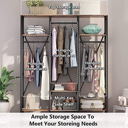 Tribesigns Freestanding Closet Organizer, Industrial 3 Rod Garment Rack With 4-Tier Sttorage Shelf, Rustic Wardrobe Rack Clothes Rack With Shoe Shelves For Hanging Clothes And Storage (Brown) #TOP3