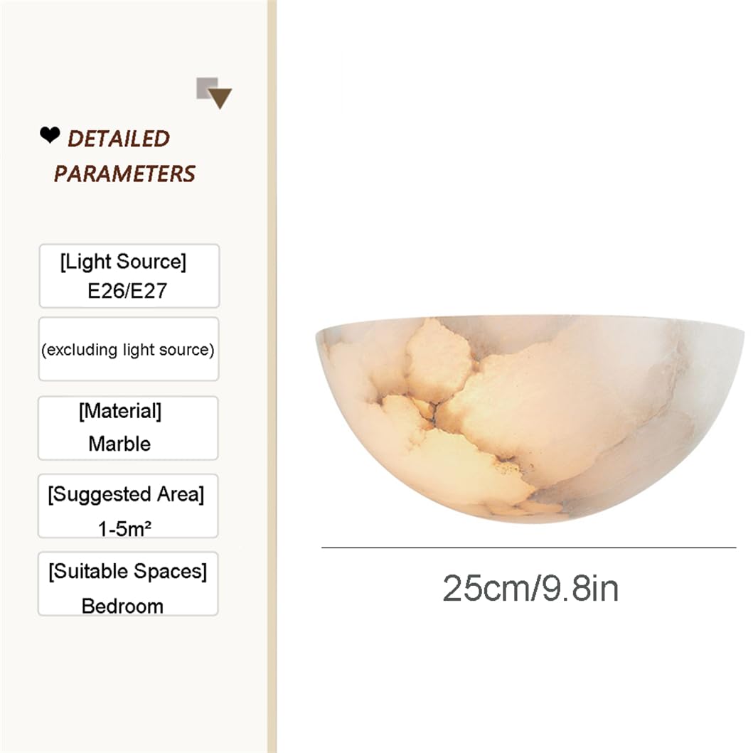 Aplique de Pared Dormitorio Simple Estilo Americano Apliques Naturales Blancos nórdico Forma semicircular for Sala Estar Cocina Dormitorio sobre Espejo 20 cm / 8 Pulgadas(25cm)