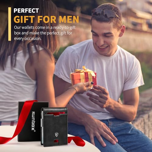 Image of RUNBOX Mens Slim Wallet with Money Clip RFID Blocking Bifold Credit Card Holder for Men with Gift Box