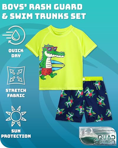 Quad Seven Baby Toddler Boys Swim Set - 2 Piece Swim Trunks and Boys Rash Guard Short Sleeve Kids Swimwear (Sizes: 12M-7)2