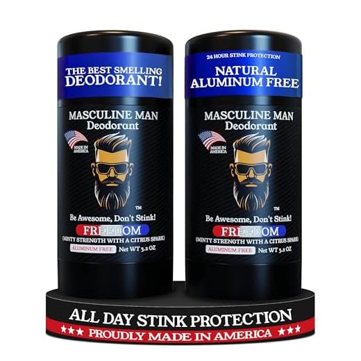 MASCULINE MAN Deodorant for Men - Aluminum Free, Mens Deodorant Antiperspirant, Natural Ingredients, Best Smelling, 24-Hour Protection, Stain Free, Travel Size, Made in USA 2 Pack - 3.2oz (FREEDOM)