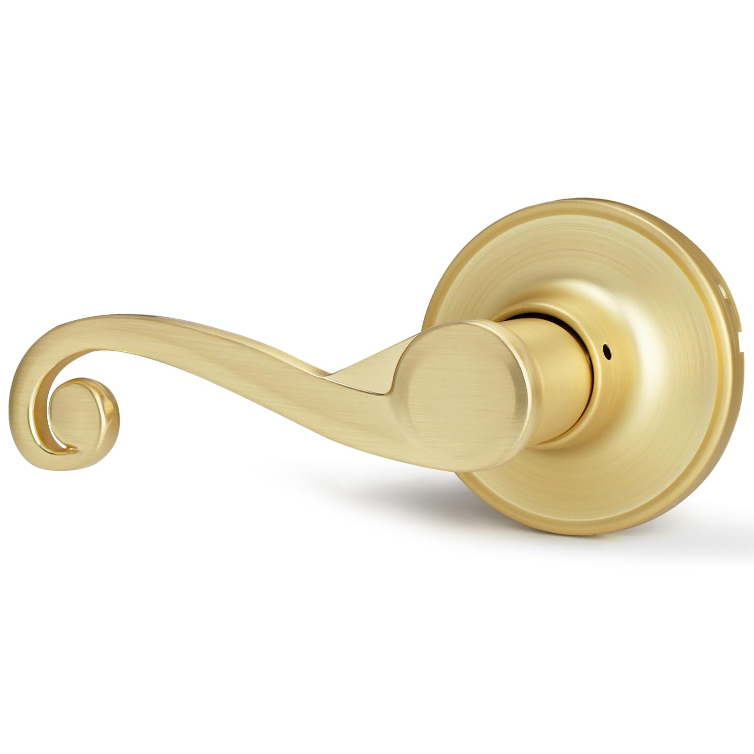 Bonpoly 1 Pack Satin Brass Door Handle, Wave Style Gold Door Handle Passage Door Lever for Hallway and Closet, Keyless Interior Lever, Right Handing