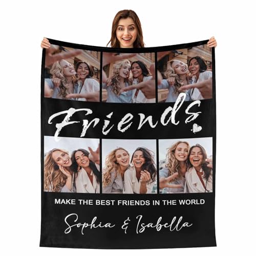 MyPupSocks Custom Friends Photo Blanket for Women, Customize Best Friends in The World Bed Blanket with Pictures Collage, Personalized Best Friend Birthday Gifts for Girls Sister BFF Christmas