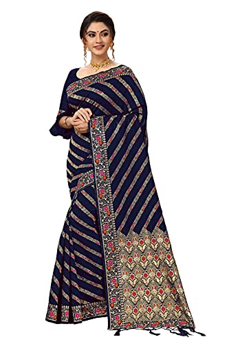 Nivah Fashion Sari Banarasi Art en soie avec chemisier pour femme, bleu, taille unique Cover