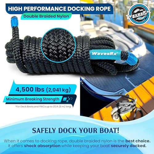 Image of Premium Nylon Boat Dock Lines & Ropes for Docking 3 /8'' x 15' | Double Braided Marine Rope & Mooring Line| Boat Ropes for Docking with Loop | UV & Saltwater Resistant Dock Ropes for Boats & Pontoons