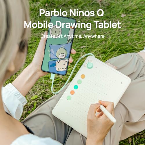 Image of Parblo Drawing Tablet Ninos Q for Android Phone,6.3x4.5 inch Mobile Digital Graphic Tablet with 4 Device switches,5 Shortcut Keys,Battery-Free Stylus,for Android Device,Window,Mac