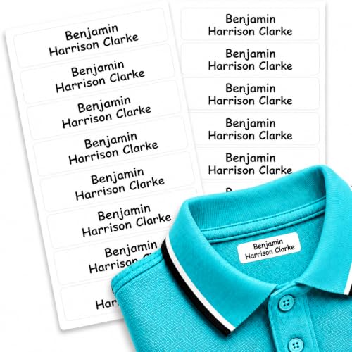 Papa Prints Pack of 40 Iron on Name Labels for Clothes (44 x 11 mm) Uniform Name Tags Iron on School Labels for Clothes